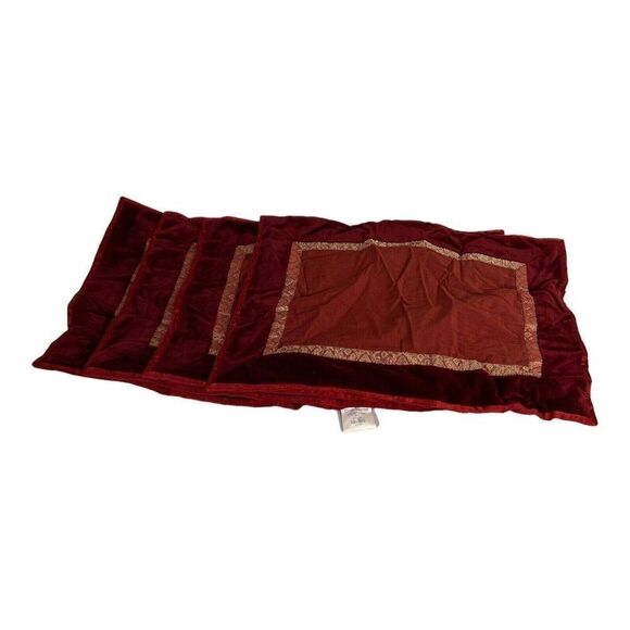 Set If 4 Burgundy deep red velour velvet placemats Crate And Barrel Holiday - Picture 1 of 7